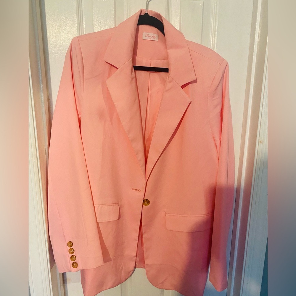 Pink Lily Soft Pink Blazer with Gold Accents